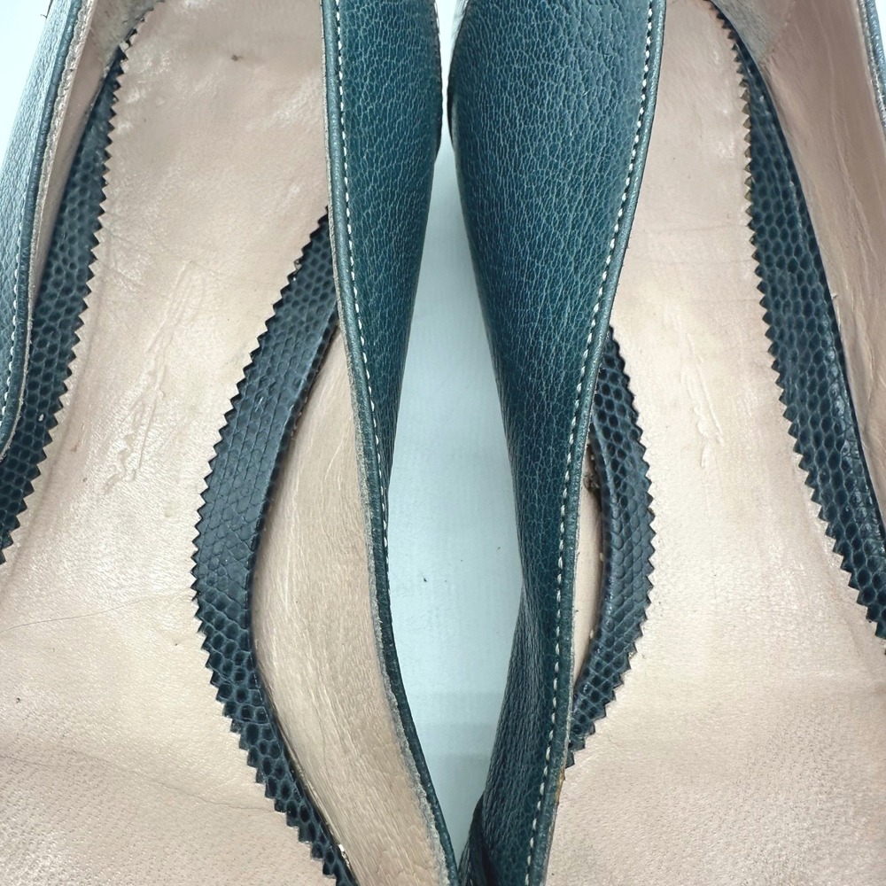 Vintage Santoni Italy Double Buckle Pointed Flats Teal Blue Pebble Leather 7.5 - Picture 6 of 10